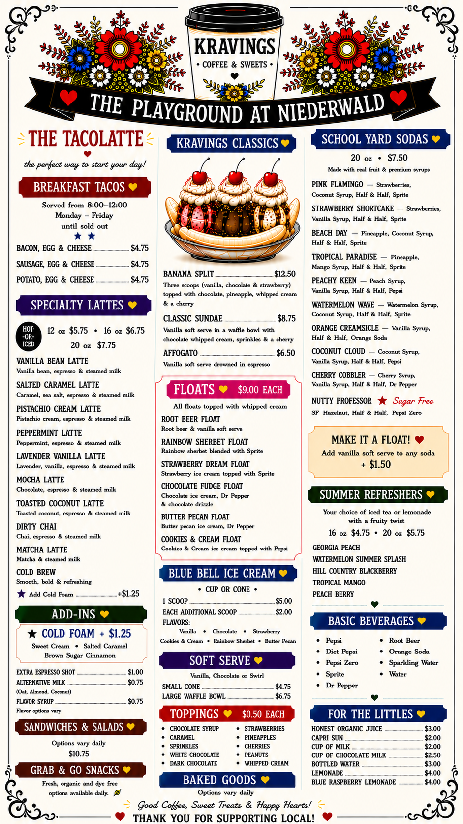 Kravings- Coffee, Sweets and Treats menu at The Playground @niederwald