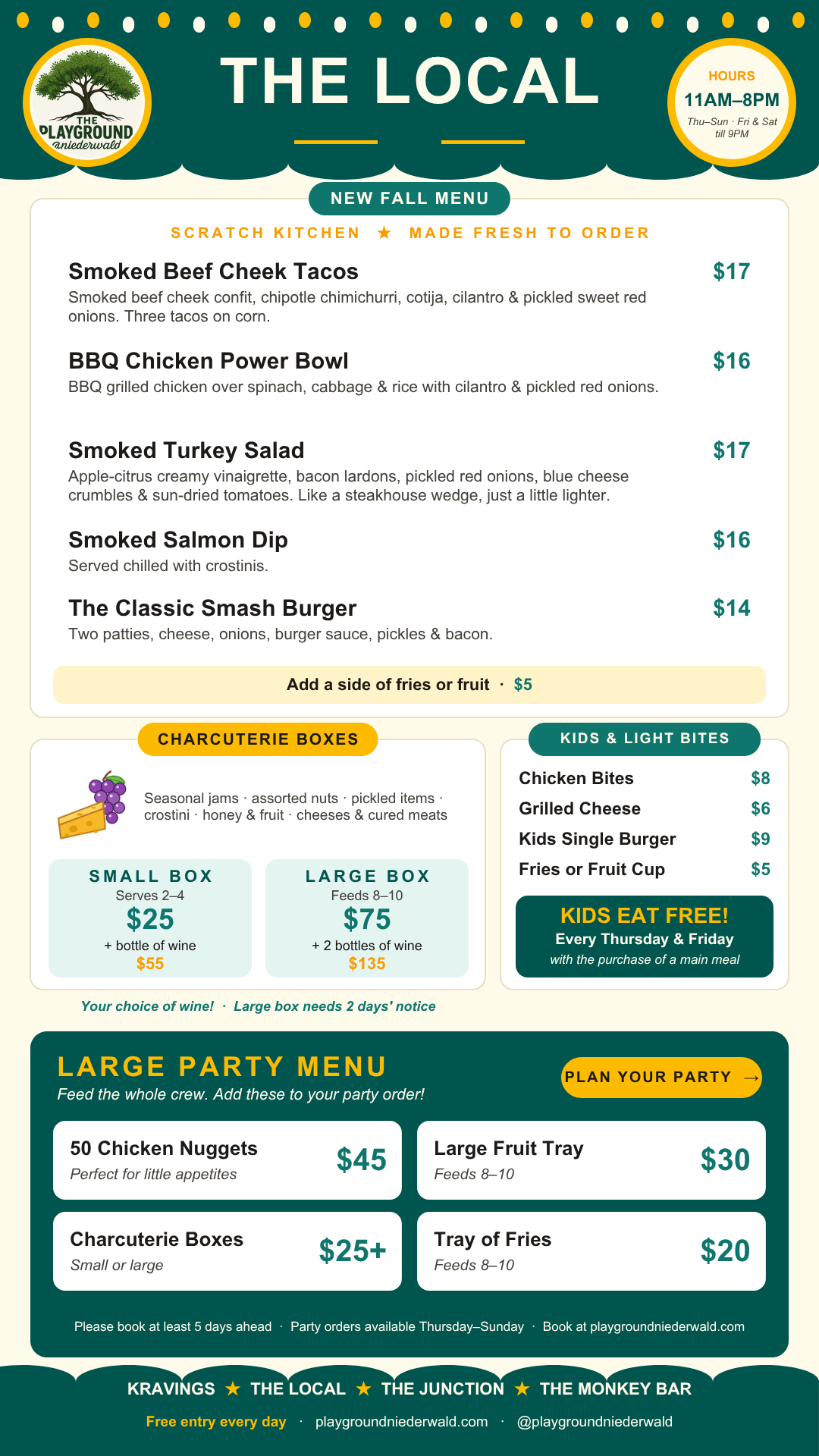 The Local menu at The Playground @niederwald